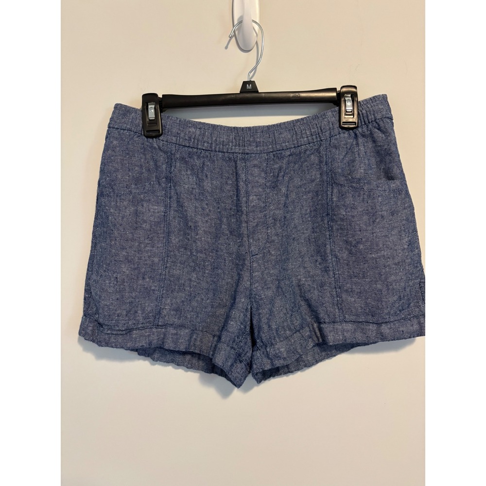 Old Navy Womens Blue Linen Blend High Rise Elastic Waist Pockets Shorts Size M